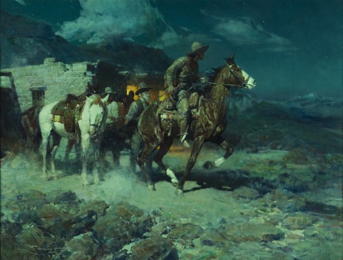 shear-in-spuh-rey-shuhn:FRANK TENNEY JOHNSONThe Pony ExpressOil on Canvas48″ x 62″
