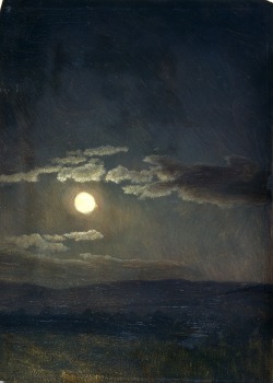 colourthysoul:  Albert Bierstadt - Cloudy Study, Moonlight (ca. 1860) 