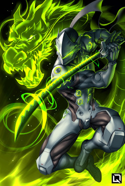 quirkilicious:  Ryujin no ken wo kurae! by Quirkilicious  I wish I could’ve used more than one tone for lighting cause balancing that contrast was a bitch! Wanted it to match the Hanzo though so meh~   fucking bad ass!