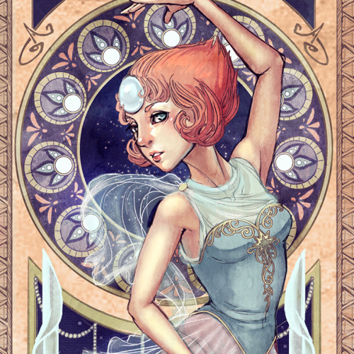 dreamerwhit:  Finished my Steven Universe piece!Inspired by Alphonse Mucha’s art nouveau style :)full view: http://fav.me/d9tkfmi 