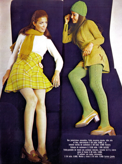sixtiesnseventies: More great green hosiery, and a strong hit of lime again, in that checked mini sk