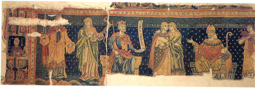 Fragments from the Quedlinburg Tapestry dating from the 12th century