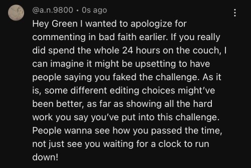 This Is The Original Comment I Left On Greens 24 Hour Couch Video.