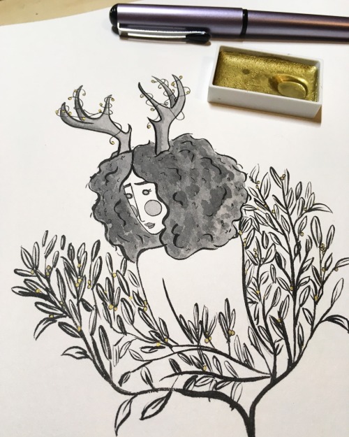Inktober day eight: Forest Witch. From Instagram user MissUpacey&rsquo;s Witchtacular prompt lis