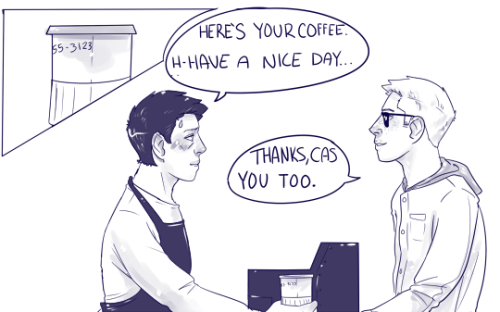 my-wayward-son-carry-on:  Balth:“the best part is someone at some point is going to tell him that theres a number on his coffee cup.”Cas:“he’s going to think i’m the biggest idiot ever. he’s never coming back here again.”—blind!dean AU