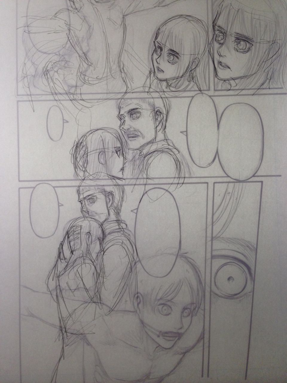  Isayama shares two manga panel sketches of SnK chapter 63 (Rod, Historia, Eren)