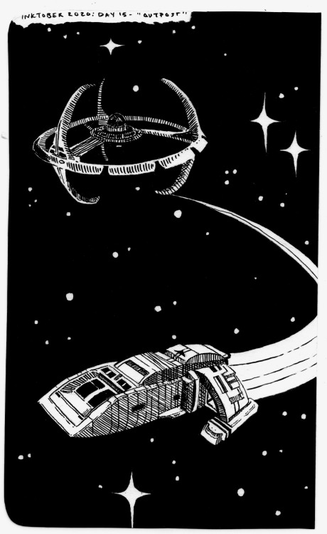 scintillates:Inktober 2020: Deep Space Nine EditionDay 15: “Outpost” - The station and a runabout!