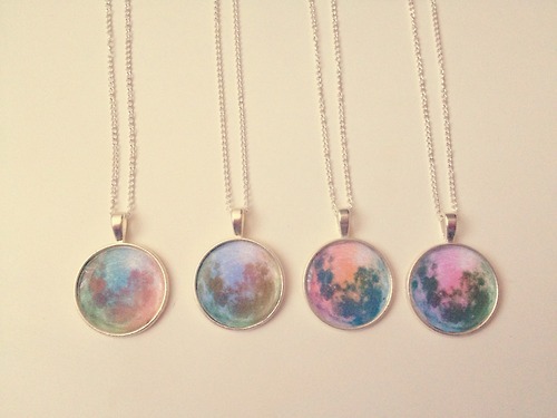 kawaiiprettygoods:  Pretty pastel moon necklaces for sale here cuties ~