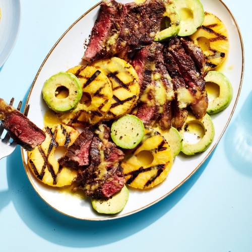 Grilled steak, pineapple, and avocado salad