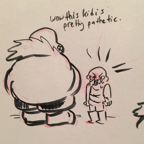 stuffedart:  @bluelinklover98 I’d imagine if the two weren’t originally brothers and just happened across each other, Papyrus would be dead-set on protecting baby Sans while adult Sans would probably tease little Pap (who can be a bit of a brat) for
