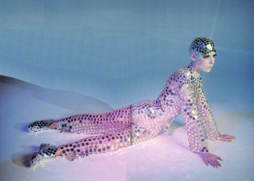 the60sbazaar:Peggy Moffitt poses in a sequin bodysuit I want these to be my pajamas. 