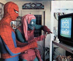 gameraboy: Spider-Man and Stan Lee playing Spider-Man, 1983
