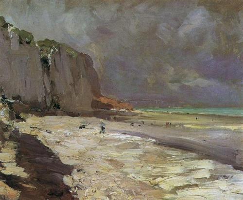 konstantin-korovin: Beach at Dieppe, 1890, Konstantin Korovin Medium: oil,canvas