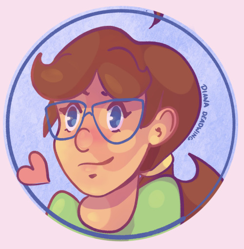 Digital fan art of Aunt Gayle from Bob’s Burgers. She looks towards the viewer smiling lopsidedly. She wears a green shirt and has a small pink heart next to her face. The portrait is framed by a light blue circle around Gayle’s face.