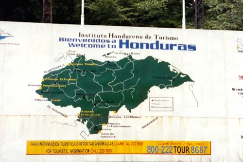 Bienvenidos a Honduras, Near Copan, 2000.In theory it was illegal to cross the Guatemala border near