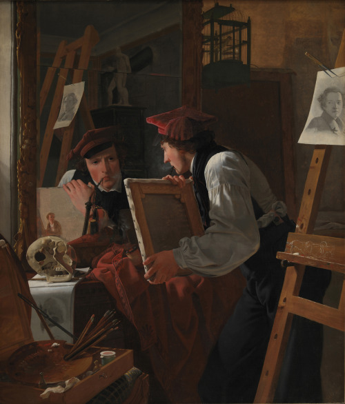 Wilhelm Bendz (Danish; 1804–32)A Young Artist (Ditlev Blunck) Examining a Sketch in a Mirror Oil on 