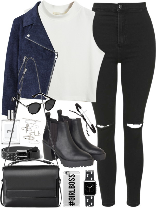 Outfit with ripped jeans and black boots by ferned featuring stackable rings
Chicnova Fashion cotton shirt, 11 AUD / Acne Studios jacket, 2 095 AUD / Topshop skinny jeans, 92 AUD / Monki black shoes, 24 AUD / AllSaints hand bag, 275 AUD / Tai cross...