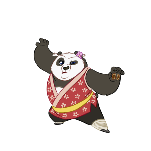 keysa-does-art:A bunch of kung fu pandas: Po, Li, Mei Mei, Dim and Sum, and (older) Lei Lei and Bao.