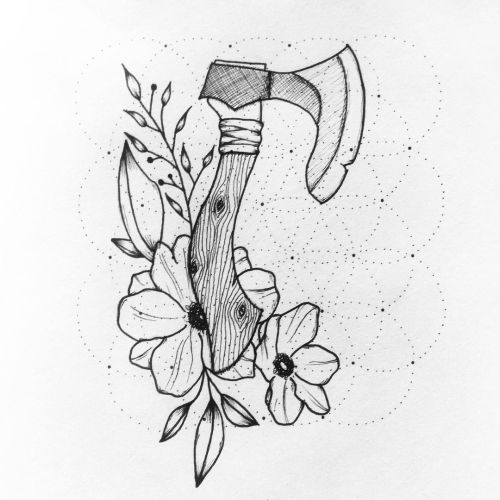 Axe and flowers - - - - #drawing #art #axedrawing #flowers #flowerdrawing #flowertattoodesign #axeta