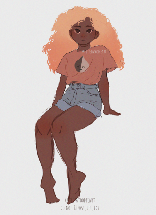 cutiepatoodieart:lil sketch of a cutie[ID: Illustration of a girl with dark skin, blond long curly h