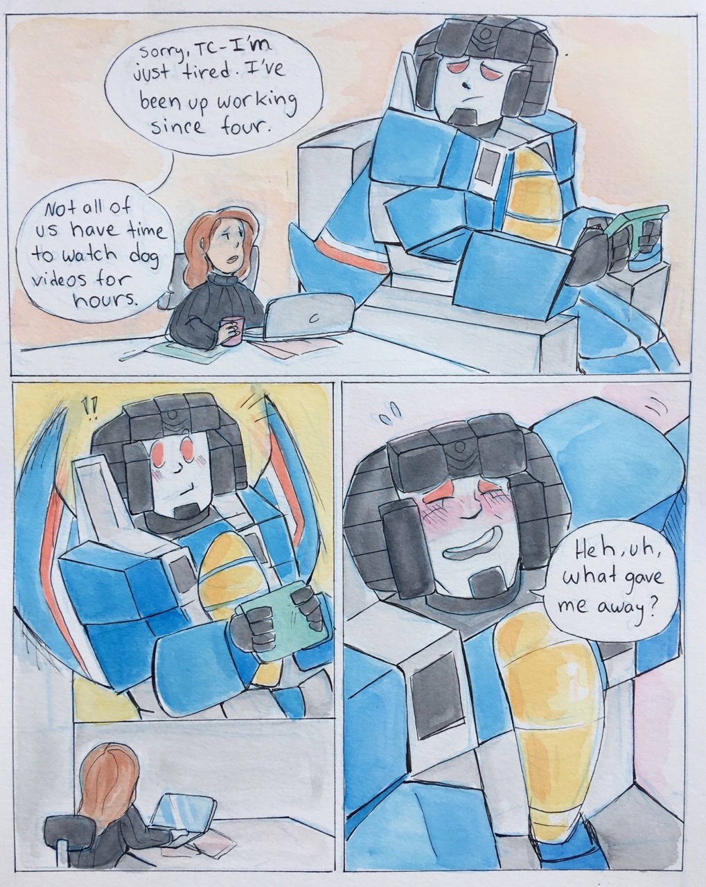 stuffedart:  A comic where Marissa and TC give up on work and watch dog videos…Story