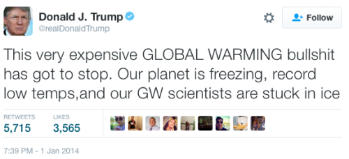 micdotcom:  Trump tried to pretend he never said climate change is a Chinese hoax In 2012, Trump did, in fact, perpetuate the notion that climate change is a hoax created by the Chinese in a tweet. He has since claimed that it was “a joke,” but he