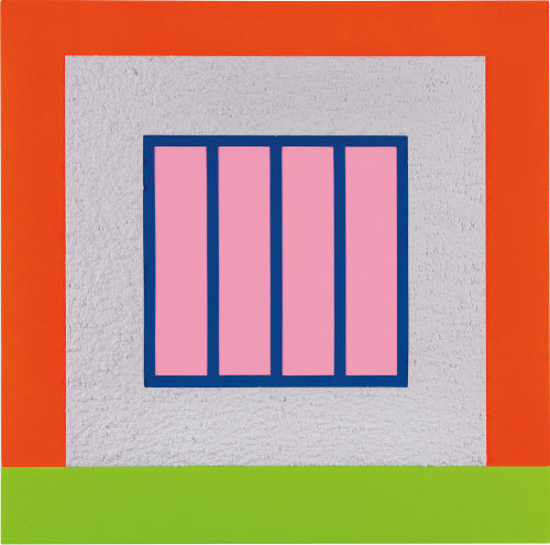 Peter Halley | White Prisonacrylic, fluorescent acrylic and Roll-A-Tex on canvas32 x 32 in. (81.3 x 