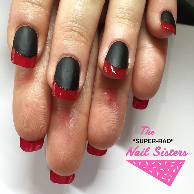 The Super Rad Nail Sisters - Melbourne Nail Art – Matte black with red  French #sculptedacrylic...