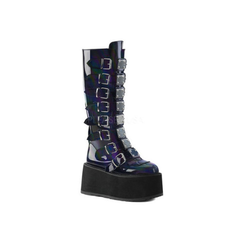 Women's Demonia Damned 318 Knee-High Platform Buckle Boot Liked On Polyvore (see More Black Knee Boots)