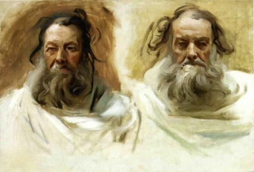 artist-sargent: Study for Two Heads for Boston Mural “The Prophets”, 1882, John Singer Sargent Medium: oil,cardboard 