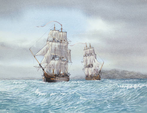 ltwilliammowett: Leaving Palermo, HMS Foudroyant departed with HMS Culloden in company, 1799, by Joh