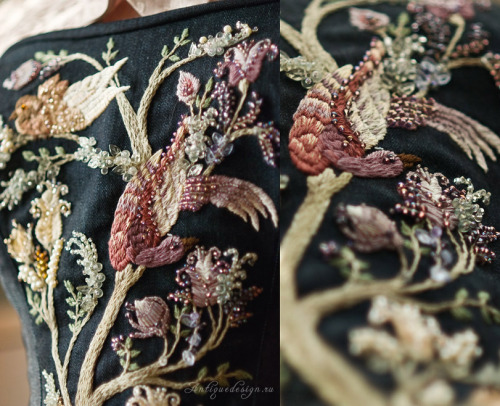 Gorgeous detail of themed corset embroidery with birds Birds 01 by ~Angirias on deviantart