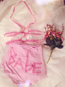 lovely-scum:  Harness and high waist “babe” panties lingerie set.  Etsy.com/shop/lovelyscum