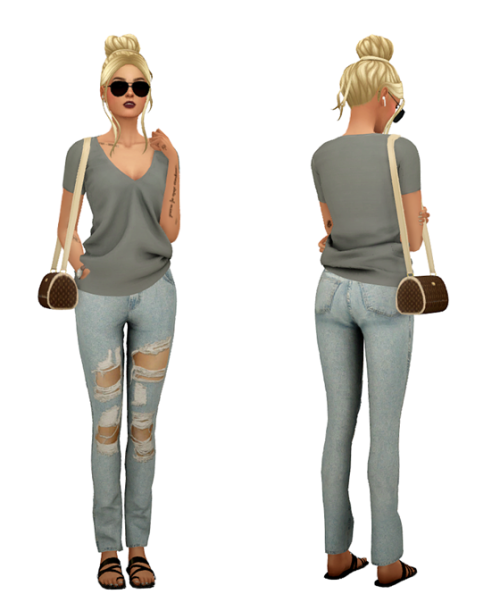 TS4 Daily Lookbook #56 Skin 1, 2, 3 / Hair / Eyebrows / Eyes / Nosemask Clothing - TopShort Sle