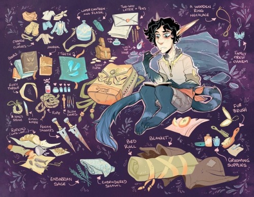 /// I N V E N T O R Y ///What my DnD boy, Val, has so far in his bag. There’s a few special, special