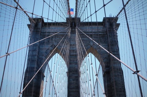 Old Glory over Brooklyn Bridge, May 2019. #brooklynbridge #nyc #newyorkcity #newyorkcitybridges #new