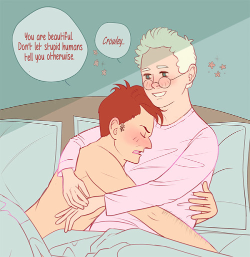 panyluna: Self indulgent body positive comic because I got very angry when Gabriel told Aziraphale t