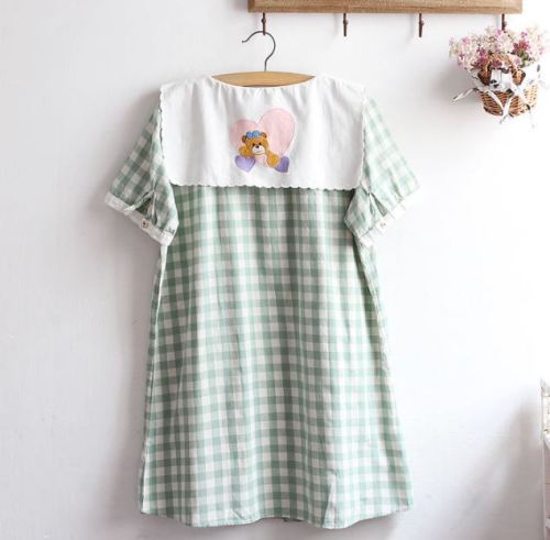 Teddy Bear Collar Gingham Dress