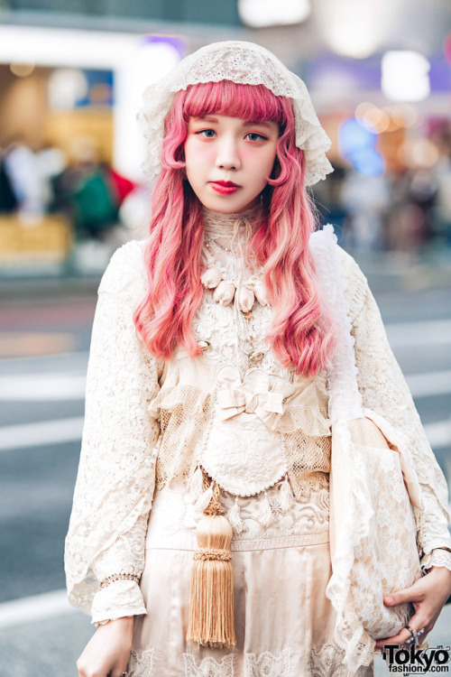 Nao and Koume - both 19 - on the street in Harajuku wearing vintage and antique Japanese street styl