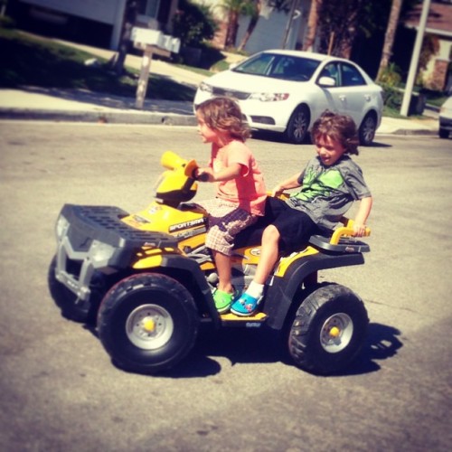 We went to a friend’s house and their son had one of these. When Wyatt and Boone took it for a spin it was like Death Race 2000.