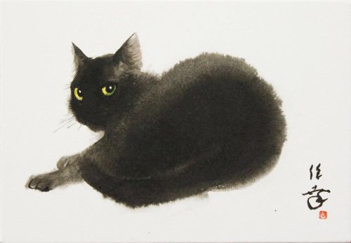 crimsonkismet:Enoki Toshiyuki [榎俊幸](Japanese, b. 1961, Tokyo, Japan) - Black Cat  Paintings 