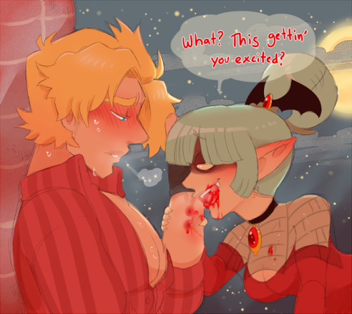 Reviving the Vampire!AU Vampire Queen Franny teasing Vampire Hunter Leif over getting horny from bei