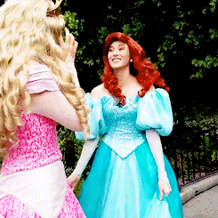 storybrookeregal:Ariel and Aurora hang out at Disneyland (x)