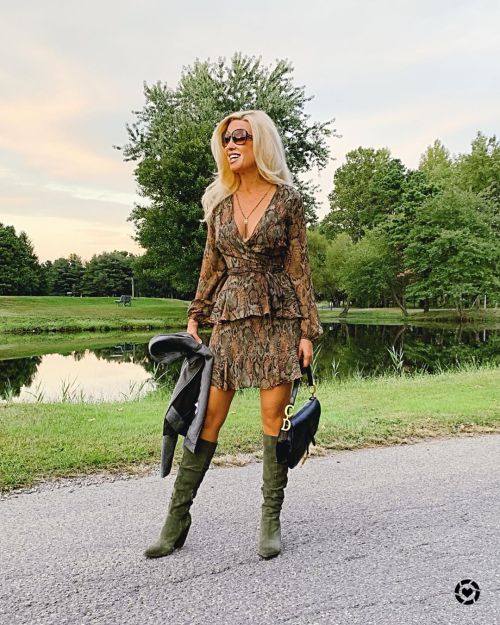 everydayover50 in Charles by Charles David boots. Dress by Love, Fire 