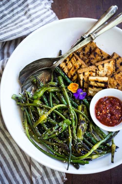 Vegan Asparagus Round UpGrilled Garlic Scapes With Asparagus & Shishito Peppers (GF Option)Vegan