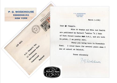 Three original typed letters from P G Wodehouse 1962-63-65each with the matching letterhead envelope