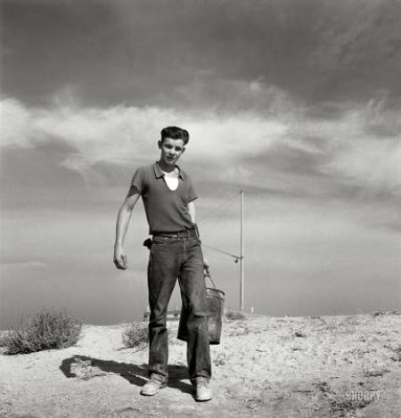 Boy at Oklahoma migratory camp, 1939, photo by Dorothea Lange