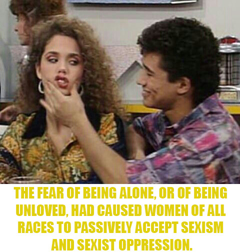 Source: Ain’t I A Woman: Black Women and Feminism by bell hooks
Image description: A still image from the 90’s TV sitcom Saved By The Bell. Jessie and Slater sit beside each other in a booth at a public restaurant. Slater is grinning at Jessie,...