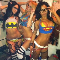 girlsblownaway:  Three tight bodies rocking the fake geek, but only one supergirl.