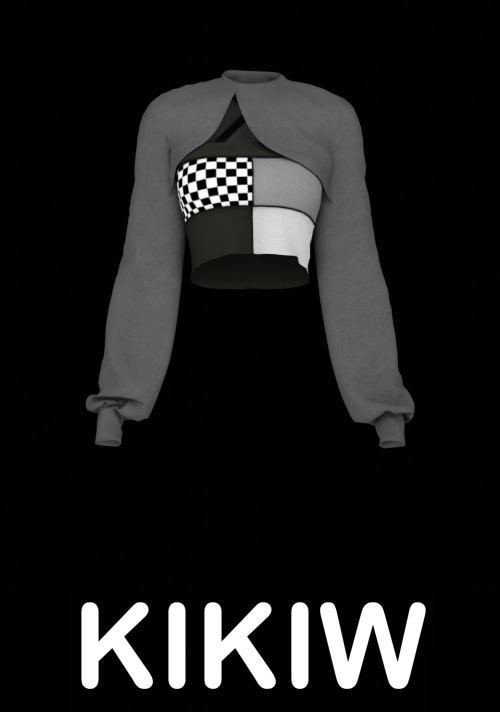 [KIKIW]black and white checkerboard top ♥New mesh♥1 color♥Base game compatible&